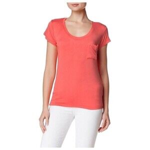 Sweet Romeo Short Sleeve Scoop Neck Pocket Tee Top T-Shirt In Coral Size M